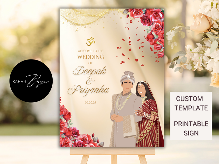 Hindu Wedding Ceremony Welcome Sign - Royal Bliss