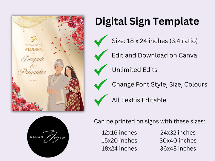 Hindu Wedding Ceremony Welcome Sign - Royal Bliss